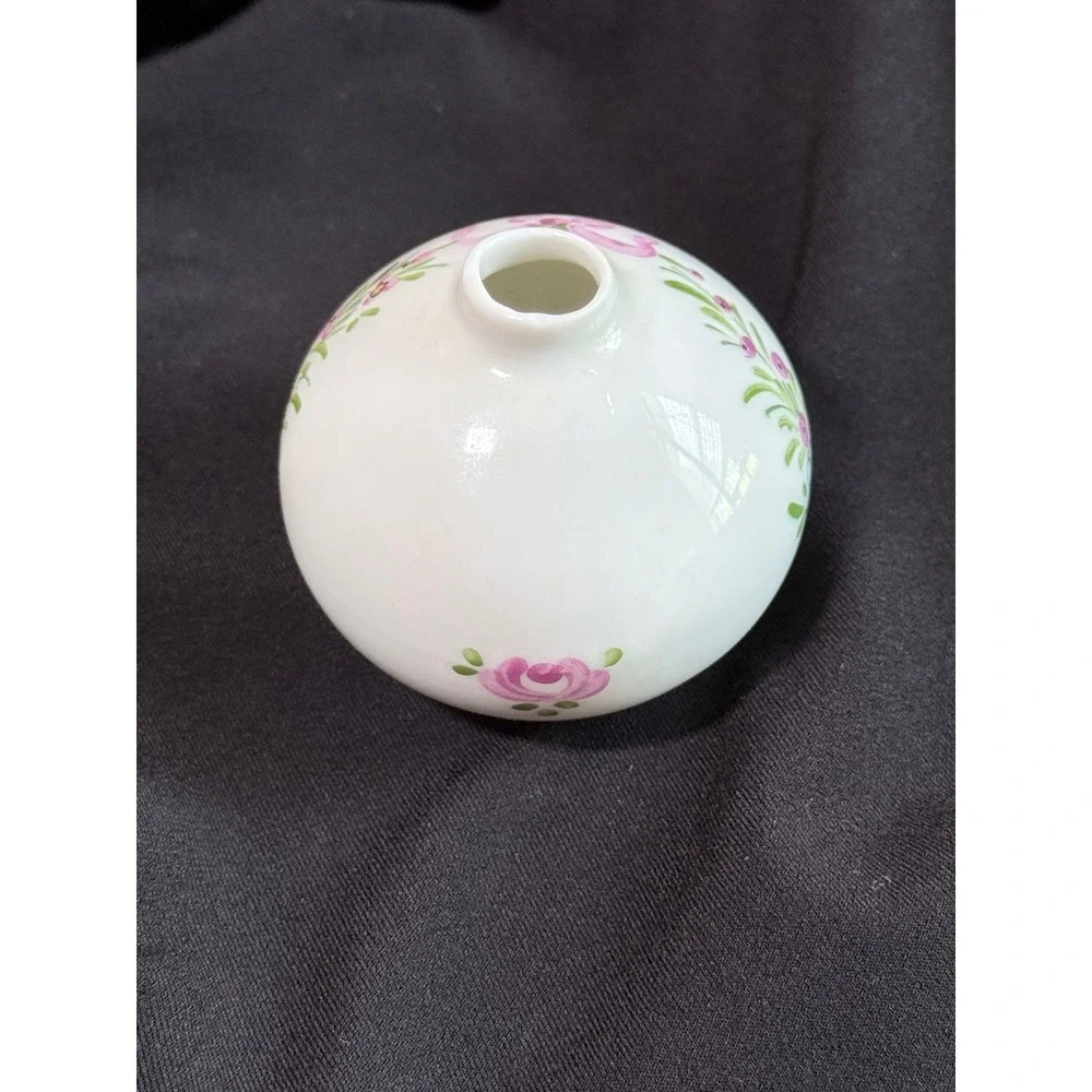 Limoges France Miniature Bud Vase Hand Painted Floral Porcelain Pink Rose 1.5in